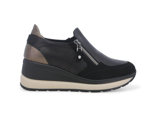 Melluso Scarpe Accollate Zeppa Invernali con Zip Tomaia Pelle Nera R25552-239791